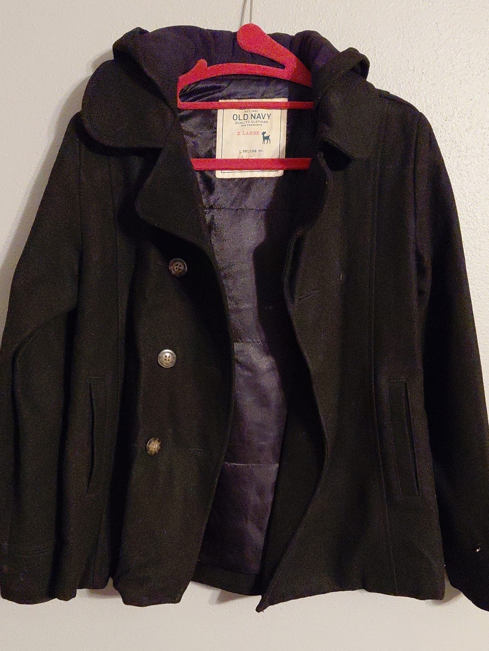 Old Navy Men's Black Pea Coat with Notch Collar